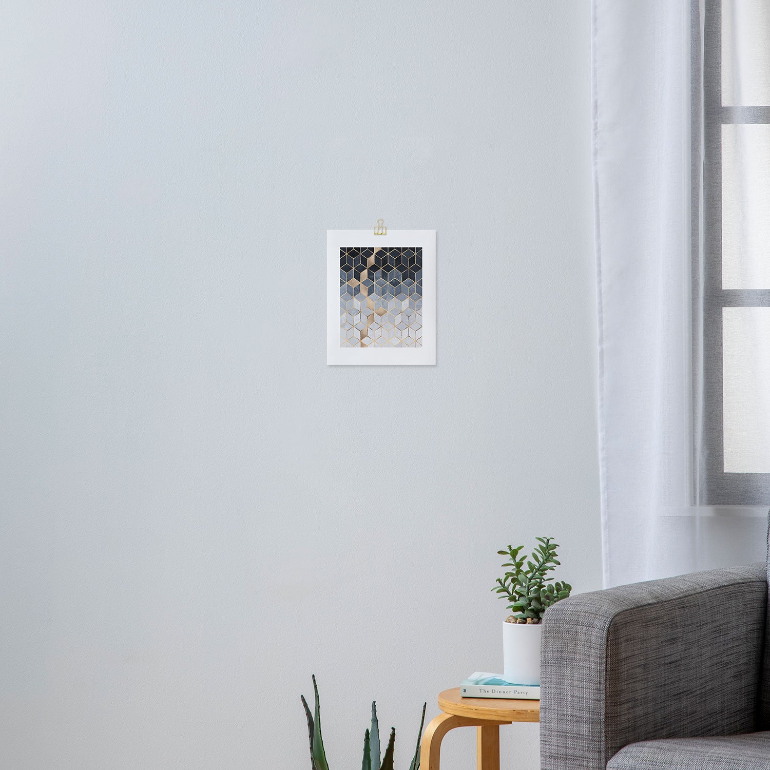 Soft Blue Gradient Cubes Art Print Gallery Image 3