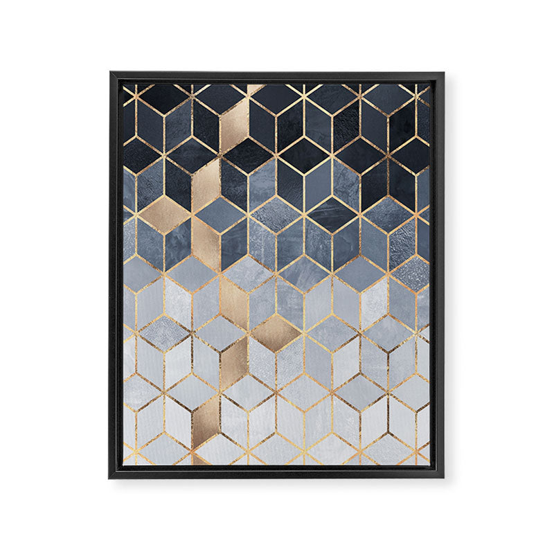 Soft Blue Gradient Cubes Framed Canvas Print Gallery Image 6