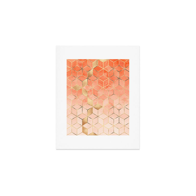 Soft Peach Gradient Cubes Art Print Gallery Image 1