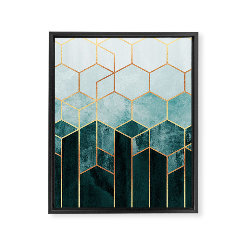 Teal Hexagons Framed Canvas Print Gallery Image 8