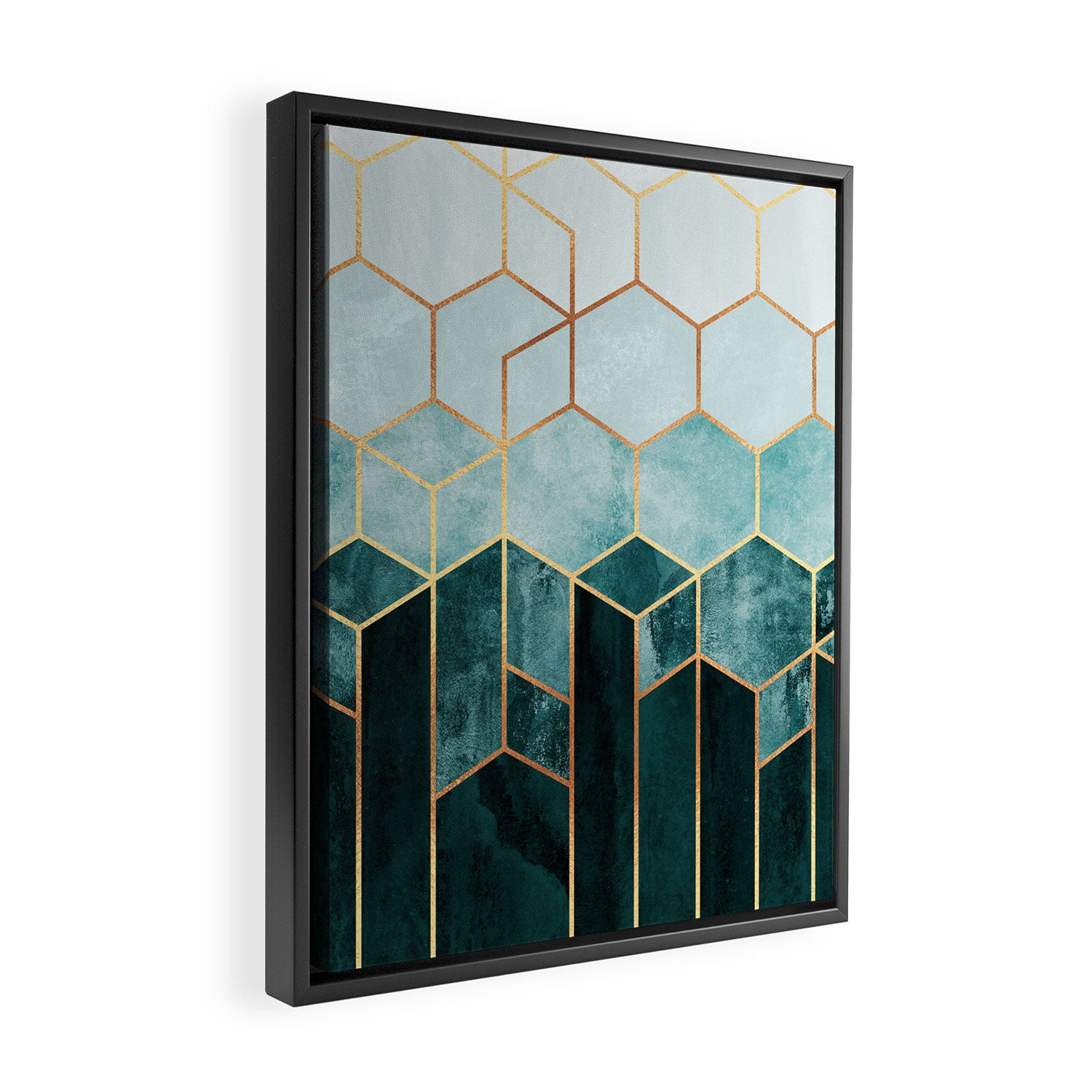 Teal Hexagons Framed Canvas Print Gallery Image 2