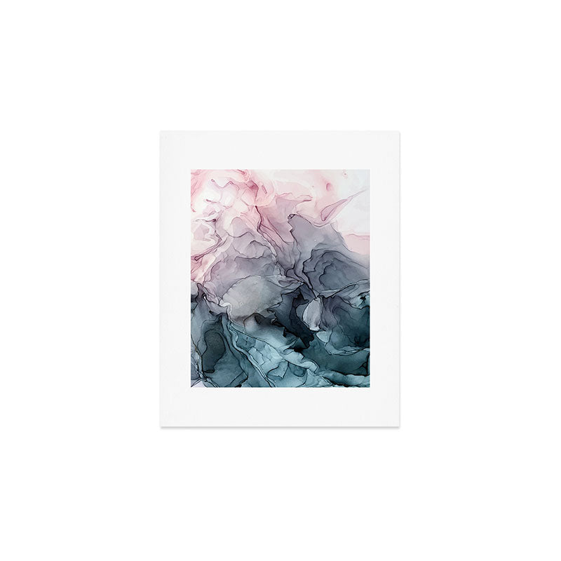 Blush and Paynes Gray Flowing Abstract Reflect Art Print Gallery Image 1