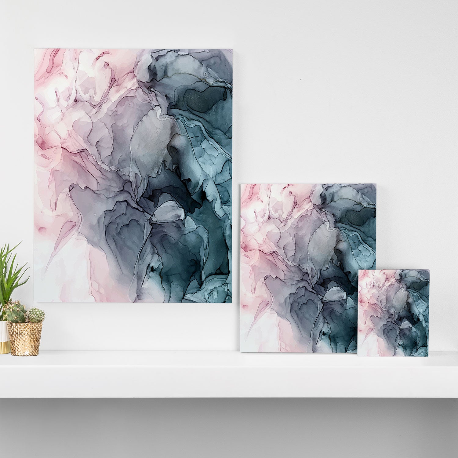 Blush and Payne's Grey Flowing Abstract Painting Canvas Print Gallery Image 3