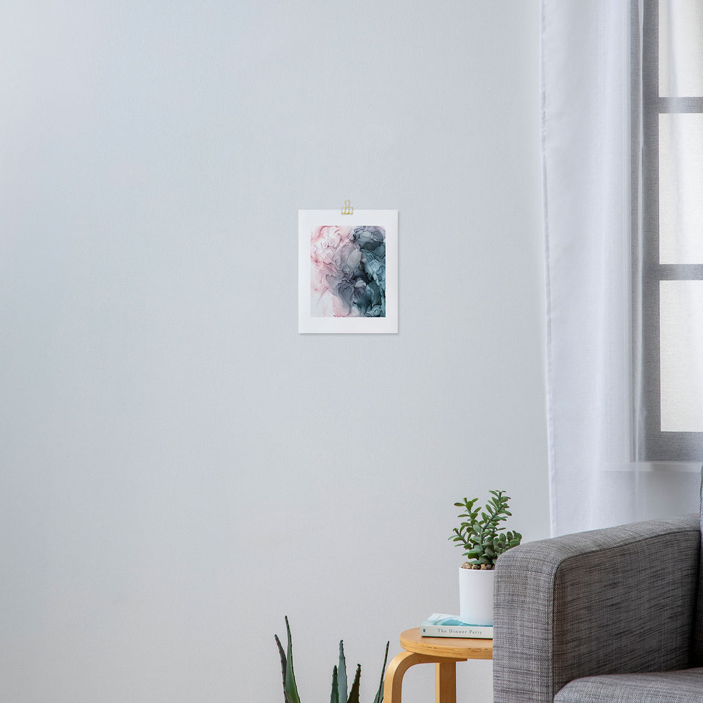 Blush and Payne's Grey Flowing Abstract Painting Art Print Gallery Image 3