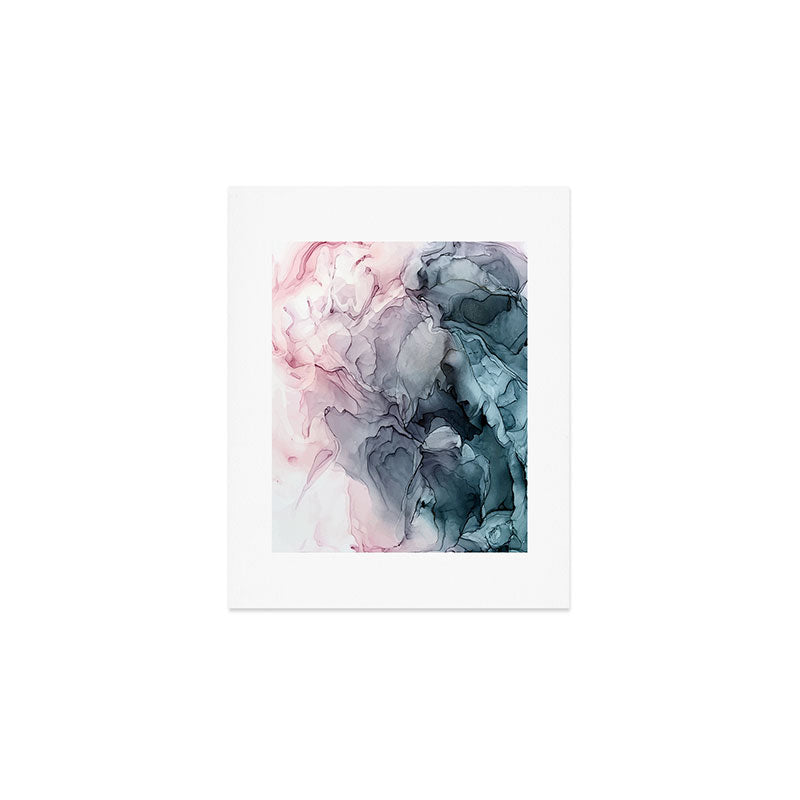 Blush and Payne's Grey Flowing Abstract Painting Art Print Gallery Image 1
