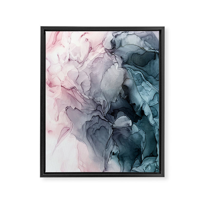 Blush and Payne's Grey Flowing Abstract Painting Framed Canvas Print Gallery Image 3