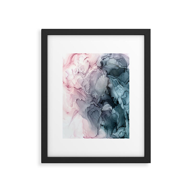 Blush and Payne's Grey Flowing Abstract Painting Framed Art Print