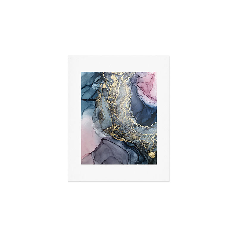 Blush, Payne's Gray and Gold Metallic Abstract Art Print Gallery Image 1
