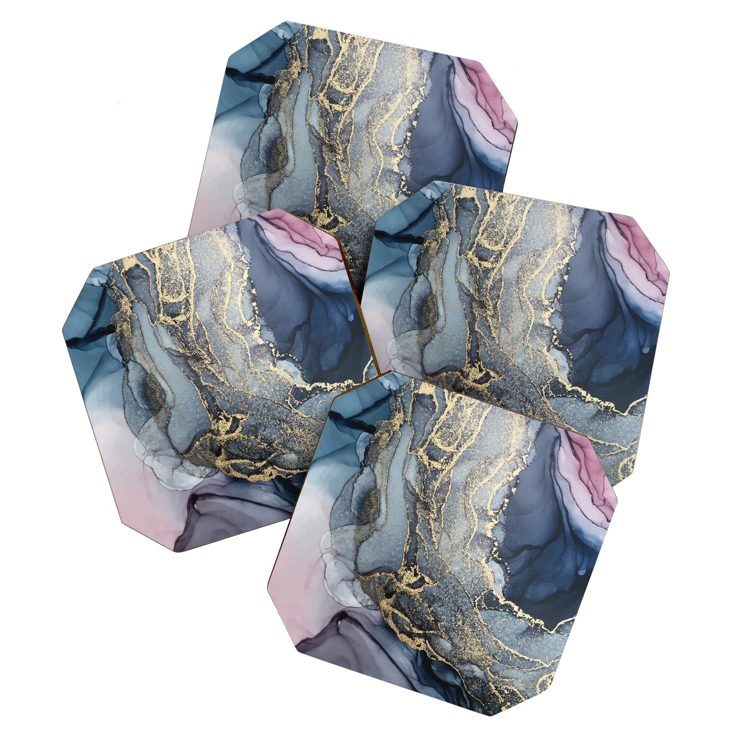 Blush, Payne's Gray and Gold Metallic Abstract Coaster Gallery Image 1