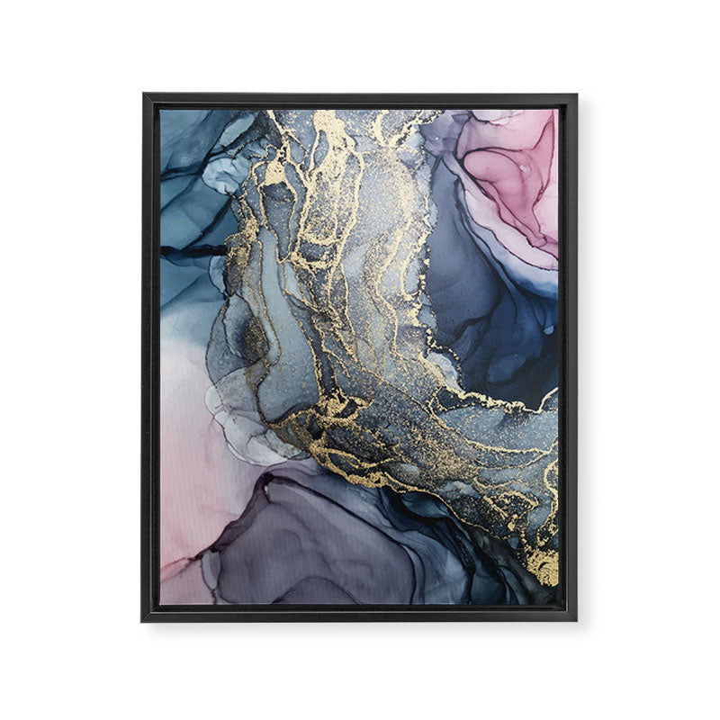 Blush, Payne's Gray and Gold Metallic Abstract Framed Canvas Print Gallery Image 6