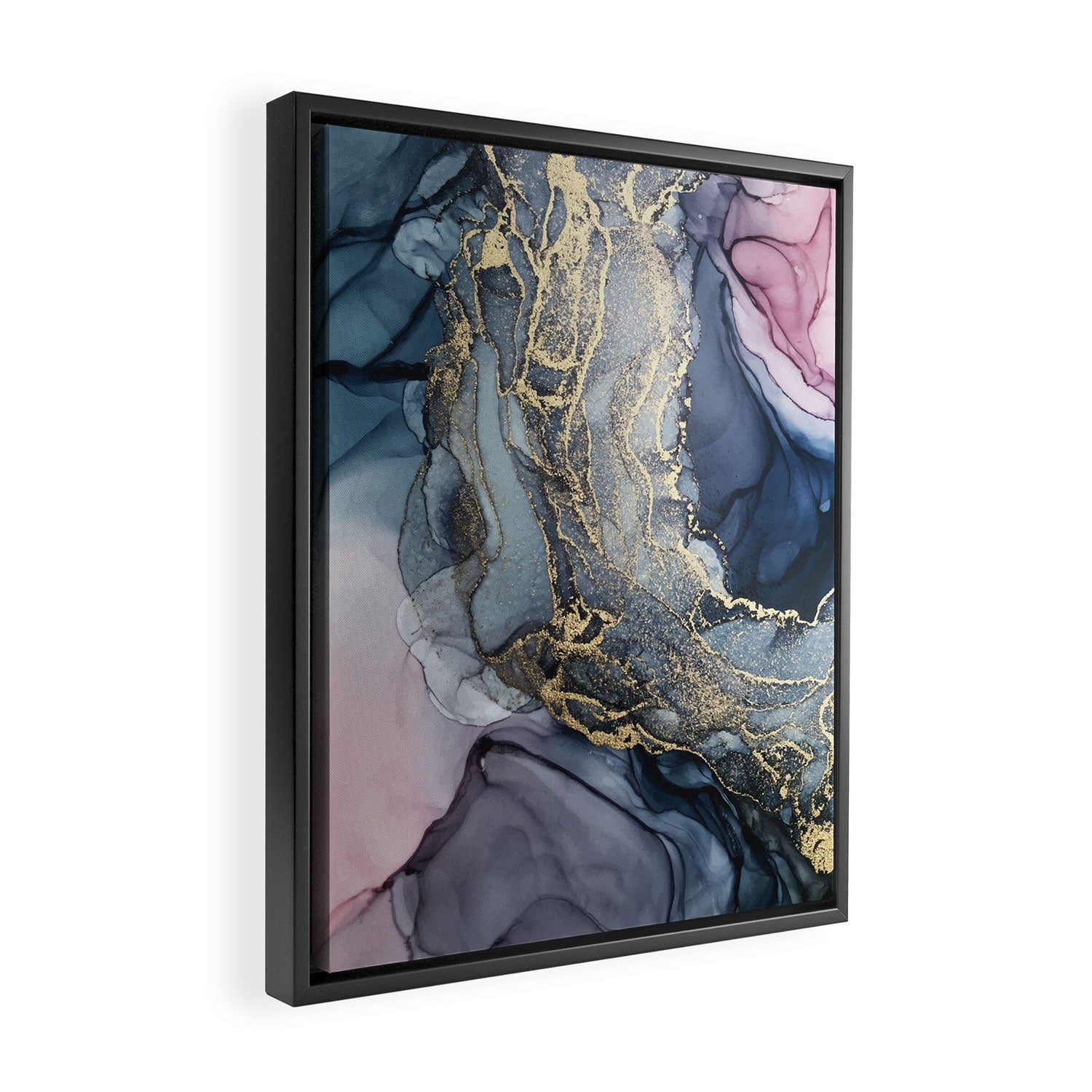 Blush, Payne's Gray and Gold Metallic Abstract Framed Canvas Print Gallery Image 2