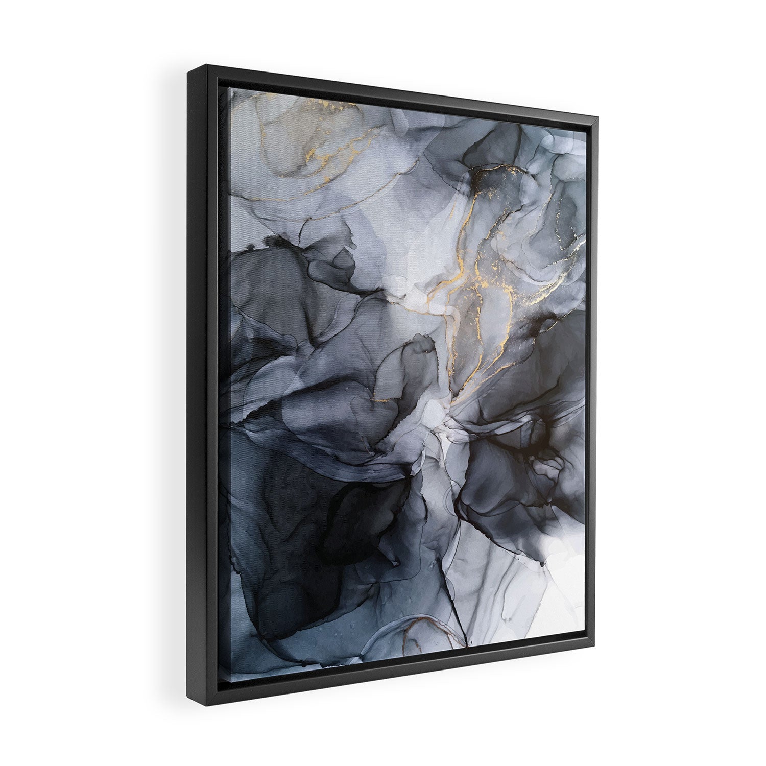 Calm but Dramatic Light Monochromatic Black & Grey Abstract Framed Canvas Print Gallery Image 2