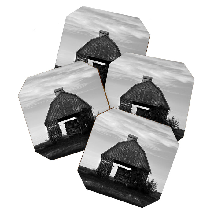 Country Corn Crib Black and White Farm Photography Coaster Gallery Image 1