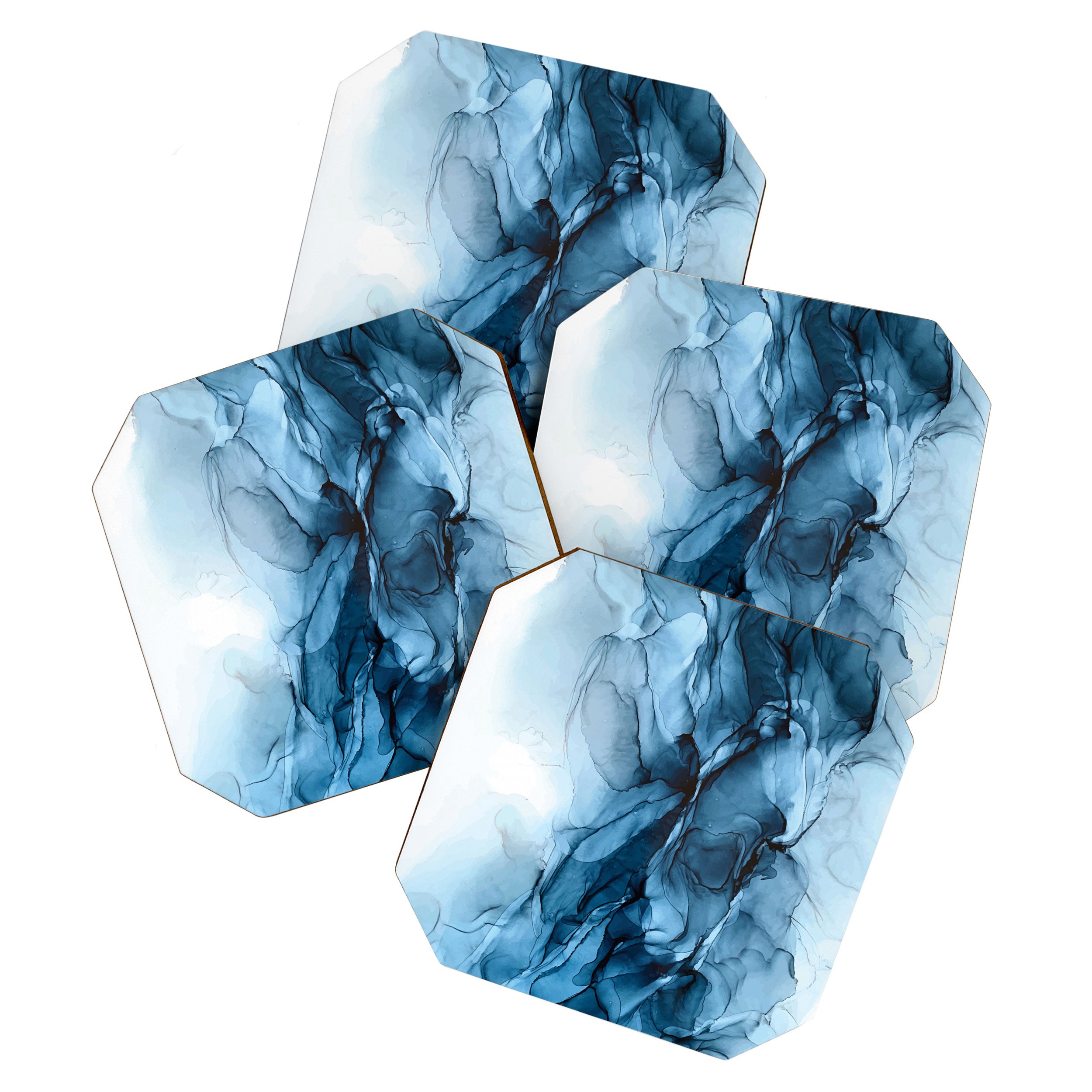 Deep Blue Flowing Water Abstract Painting Coaster Gallery Image 1
