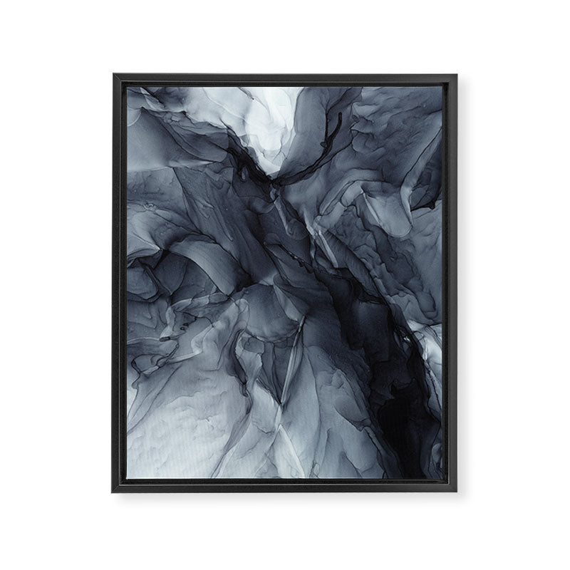Gray Black Gradient Dramatic Flowing Abstract Painting Framed Canvas Print Gallery Image 6