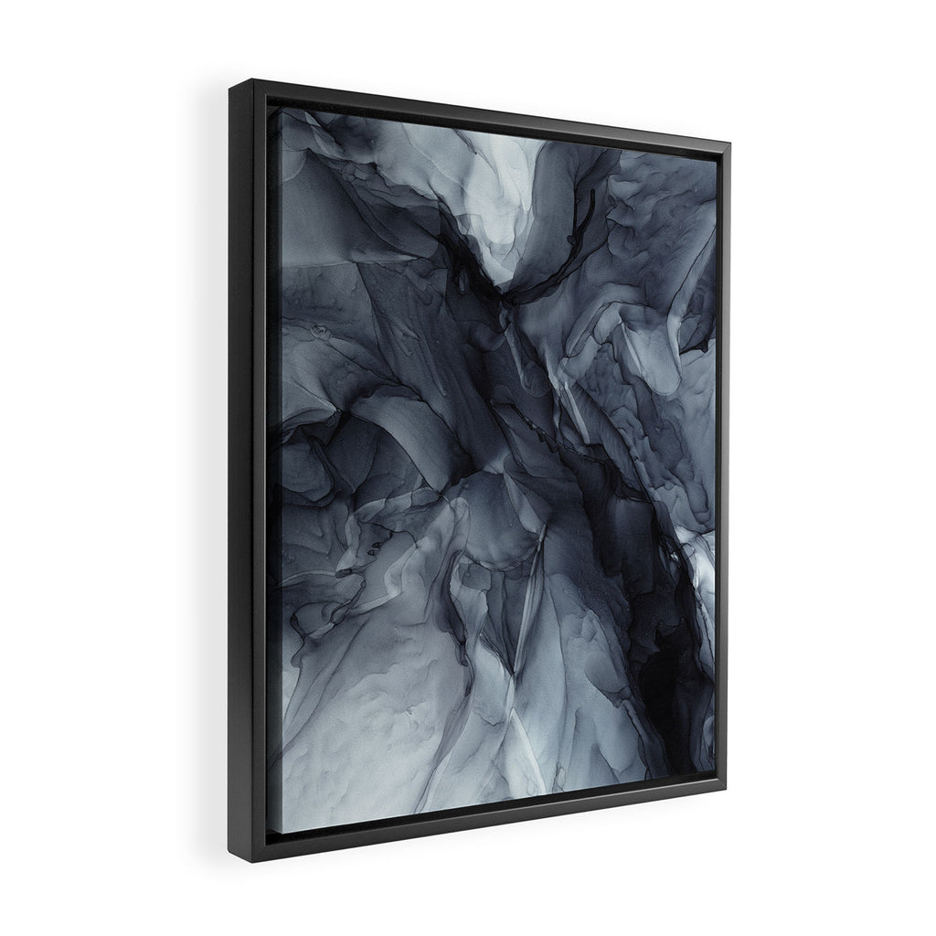 Gray Black Gradient Dramatic Flowing Abstract Painting Framed Canvas Print Gallery Image 2