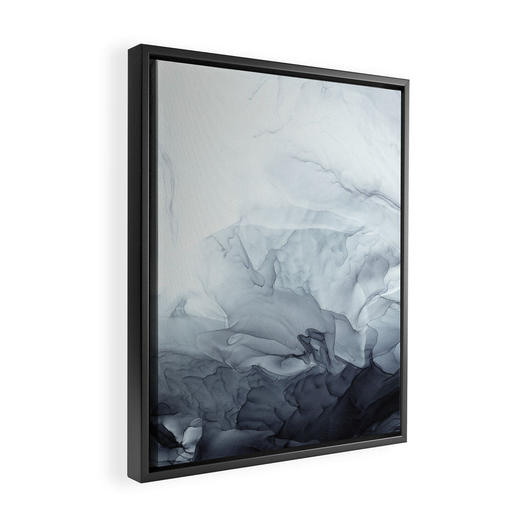 Gray Black Gradient Flowing Abstract Painting Framed Canvas Print Gallery Image 2