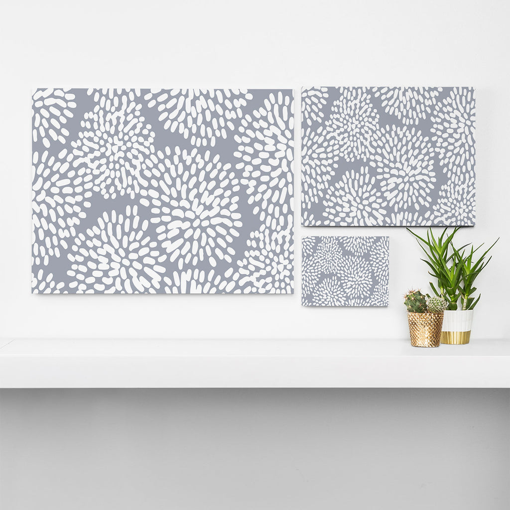 Grey and White Abstract Firework Flowers Canvas Print Gallery Image 3