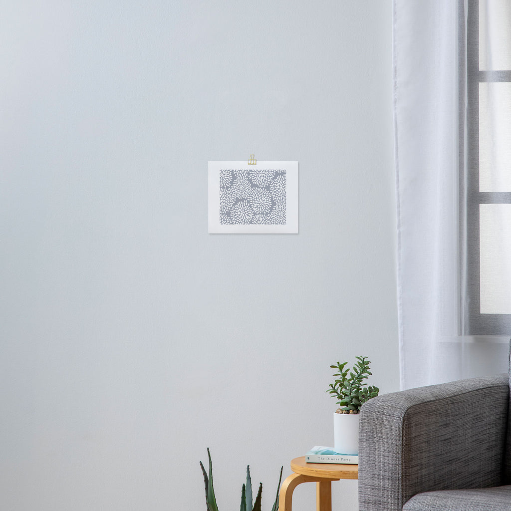 Grey and White Abstract Firework Flowers Art Print Gallery Image 3