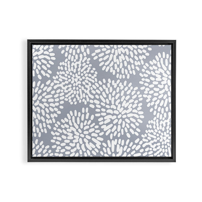 Grey and White Abstract Firework Flowers Framed Canvas Print Gallery Image 1