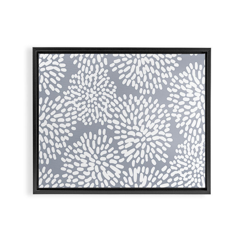 Grey and White Abstract Firework Flowers Framed Canvas Print Gallery Image 6