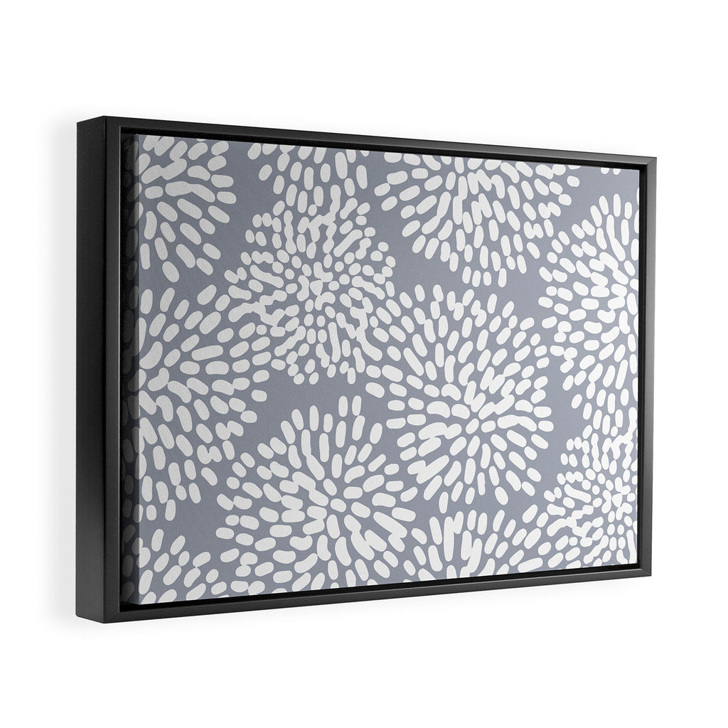 Grey and White Abstract Firework Flowers Framed Canvas Print Gallery Image 2