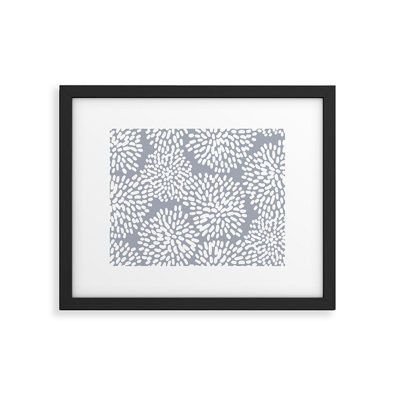 Grey and White Abstract Firework Flowers Framed Art Print Gallery Image 1