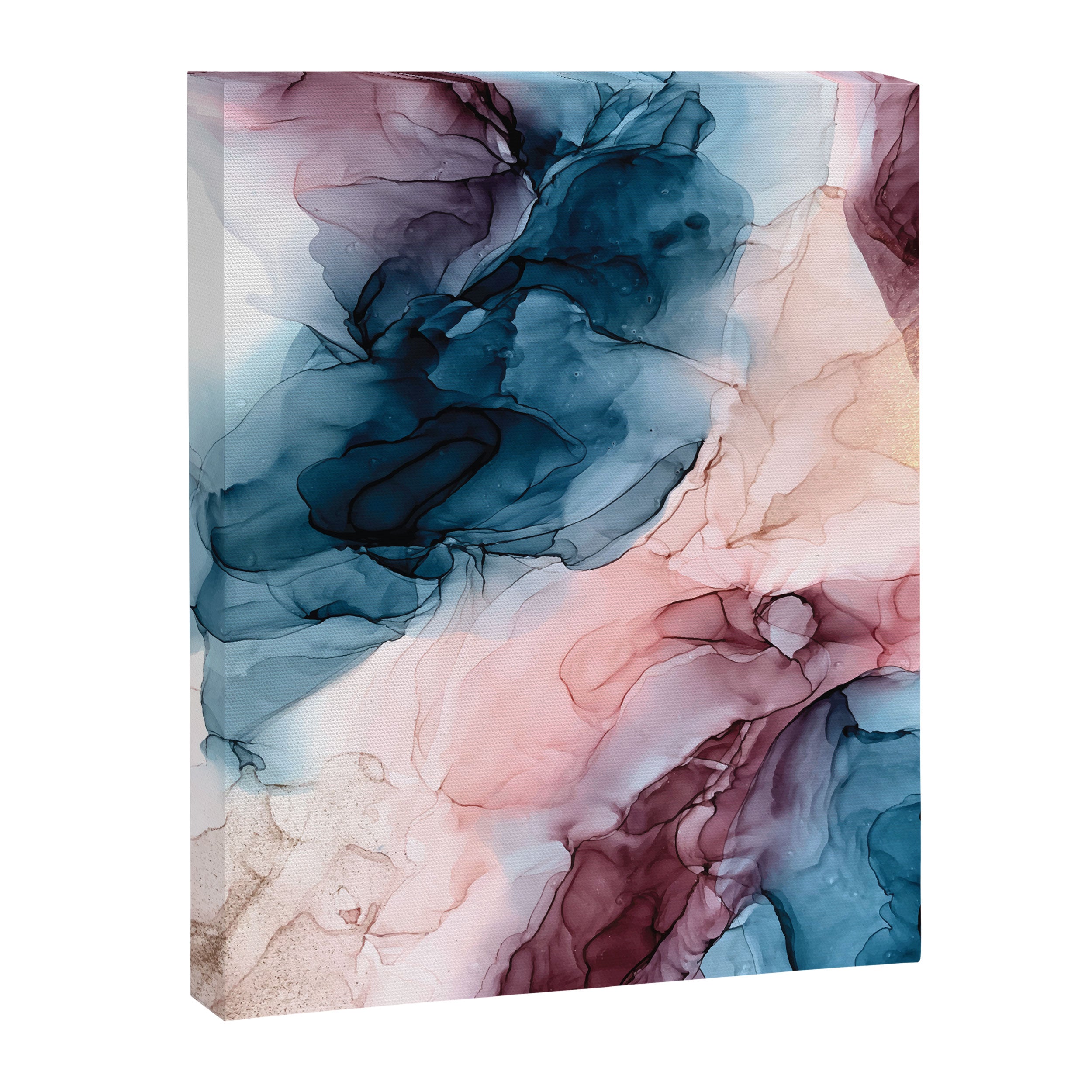 Pastel Plum, Deep Blue, Blush and Gold Abstract Painting Canvas Print Gallery Image 3