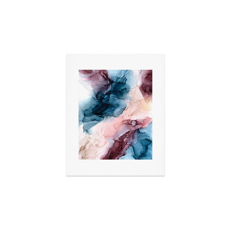 Pastel Plum, Deep Blue, Blush and Gold Abstract Painting Art Print Gallery Image 1