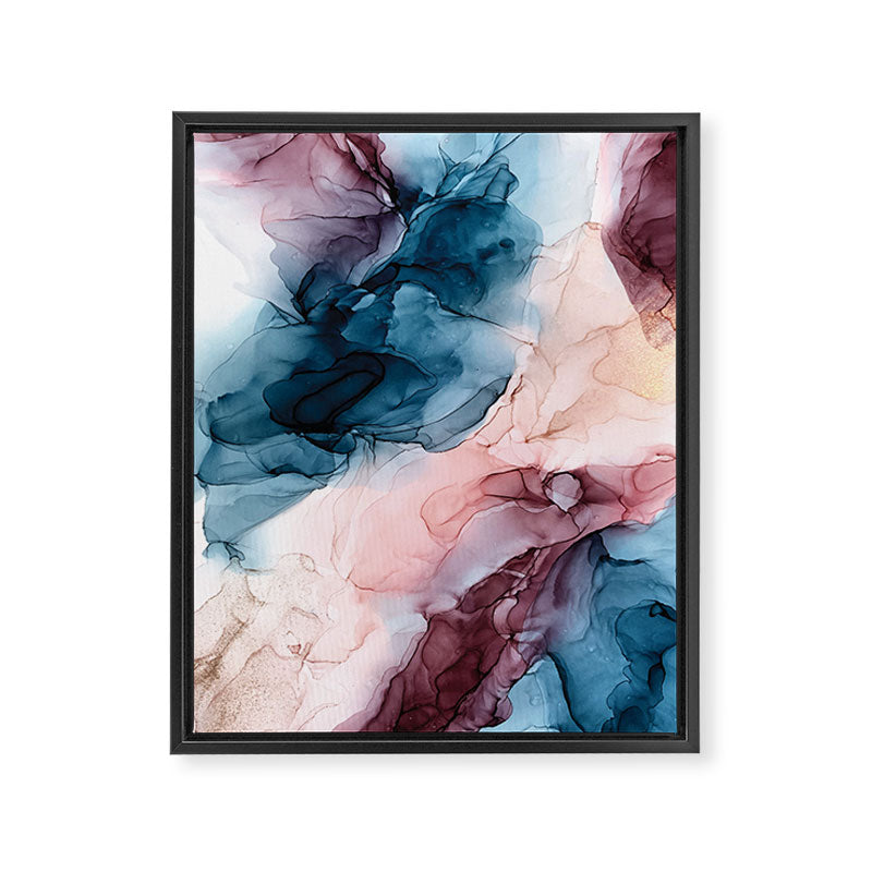 Pastel Plum, Deep Blue, Blush and Gold Abstract Painting Framed Canvas Print Gallery Image 8