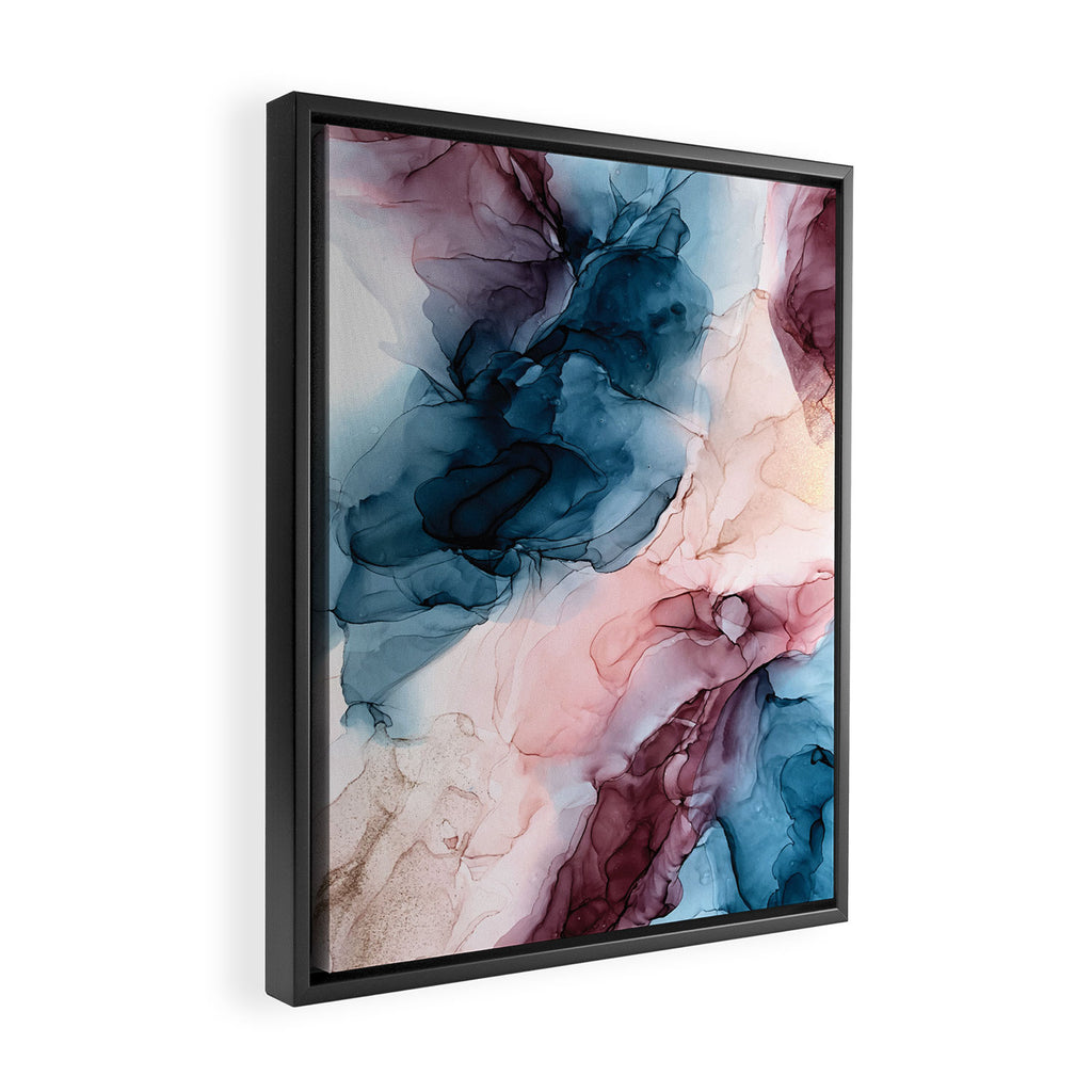 Pastel Plum, Deep Blue, Blush and Gold Abstract Painting Framed Canvas Print Gallery Image 2