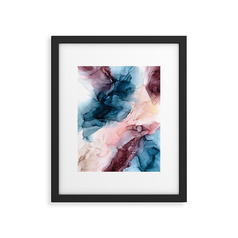 Pastel Plum, Deep Blue, Blush and Gold Abstract Painting Framed Art Print Gallery Image 4