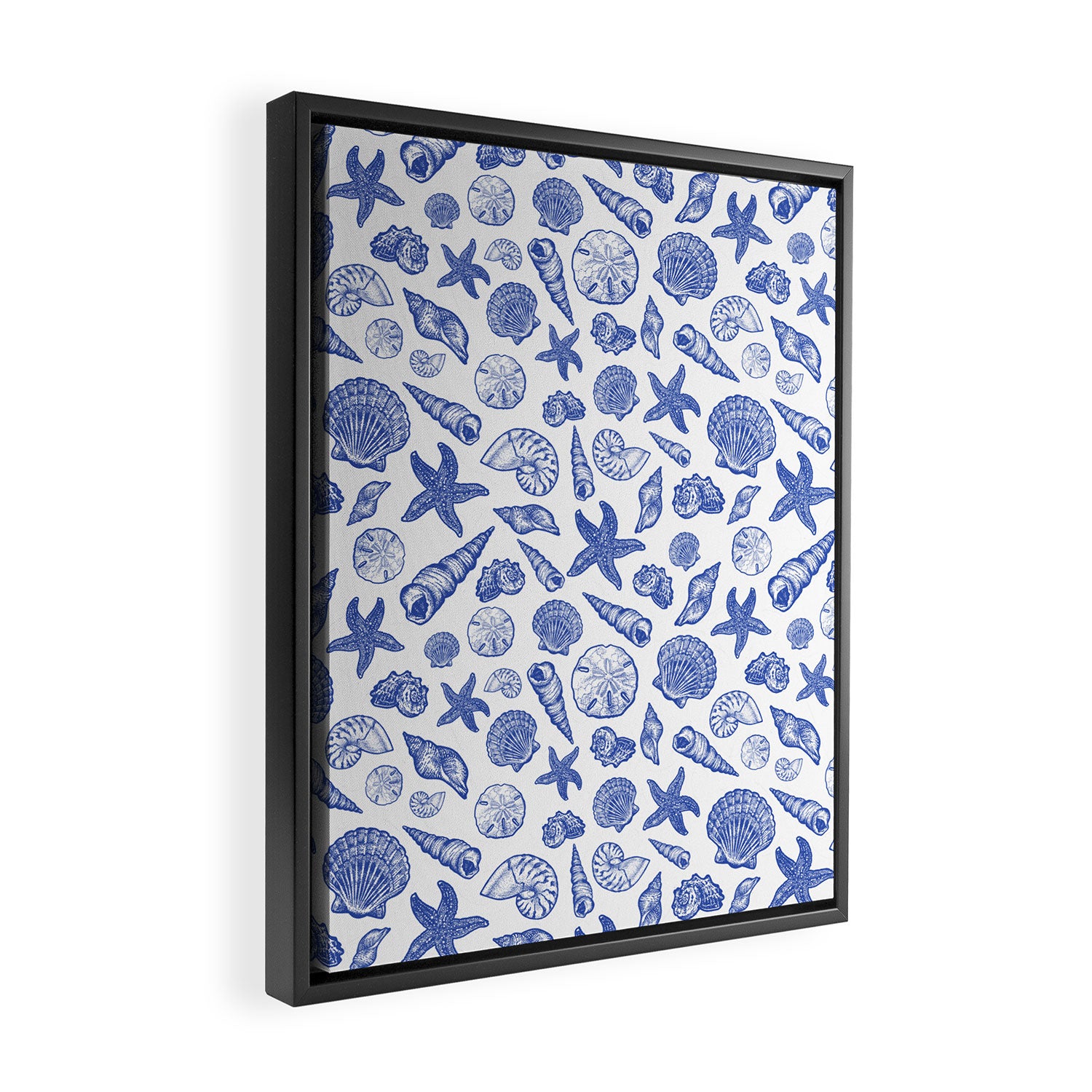 Blue Seashell Print Framed Canvas Print Gallery Image 2