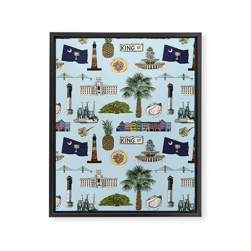 Charleston South Carolina Pattern - Blue Framed Canvas Print Gallery Image 8