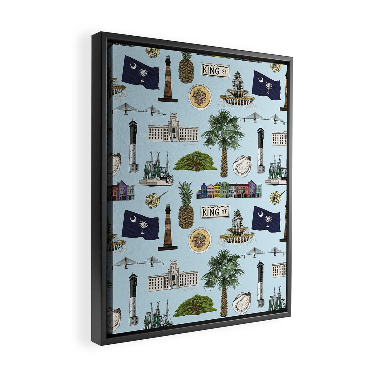 Charleston South Carolina Pattern - Blue Framed Canvas Print Gallery Image 2