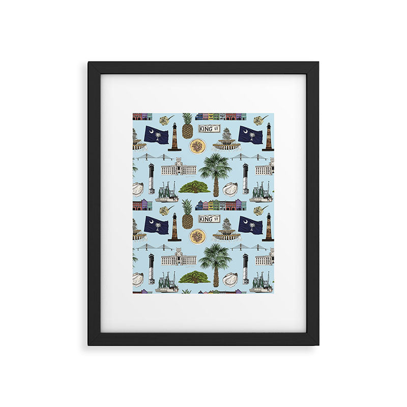 Charleston South Carolina Pattern - Blue Framed Art Print Gallery Image 6