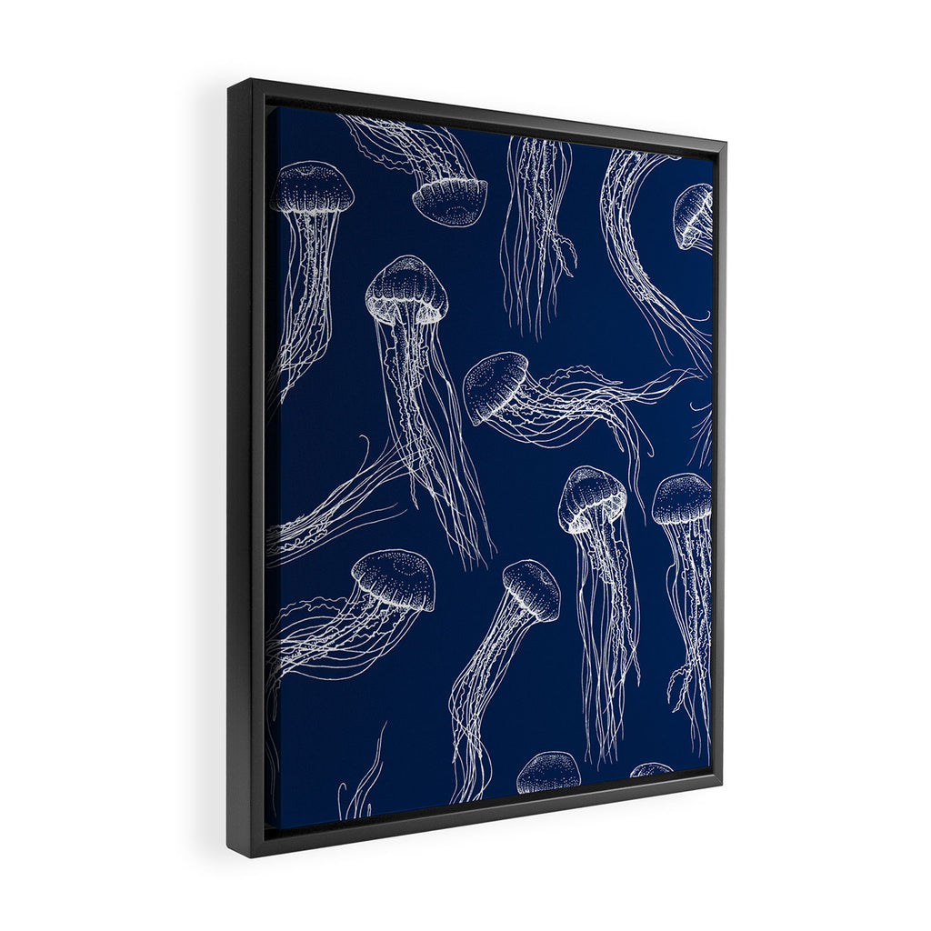 Jellyfish Print - Navy Framed Canvas Print Gallery Image 2
