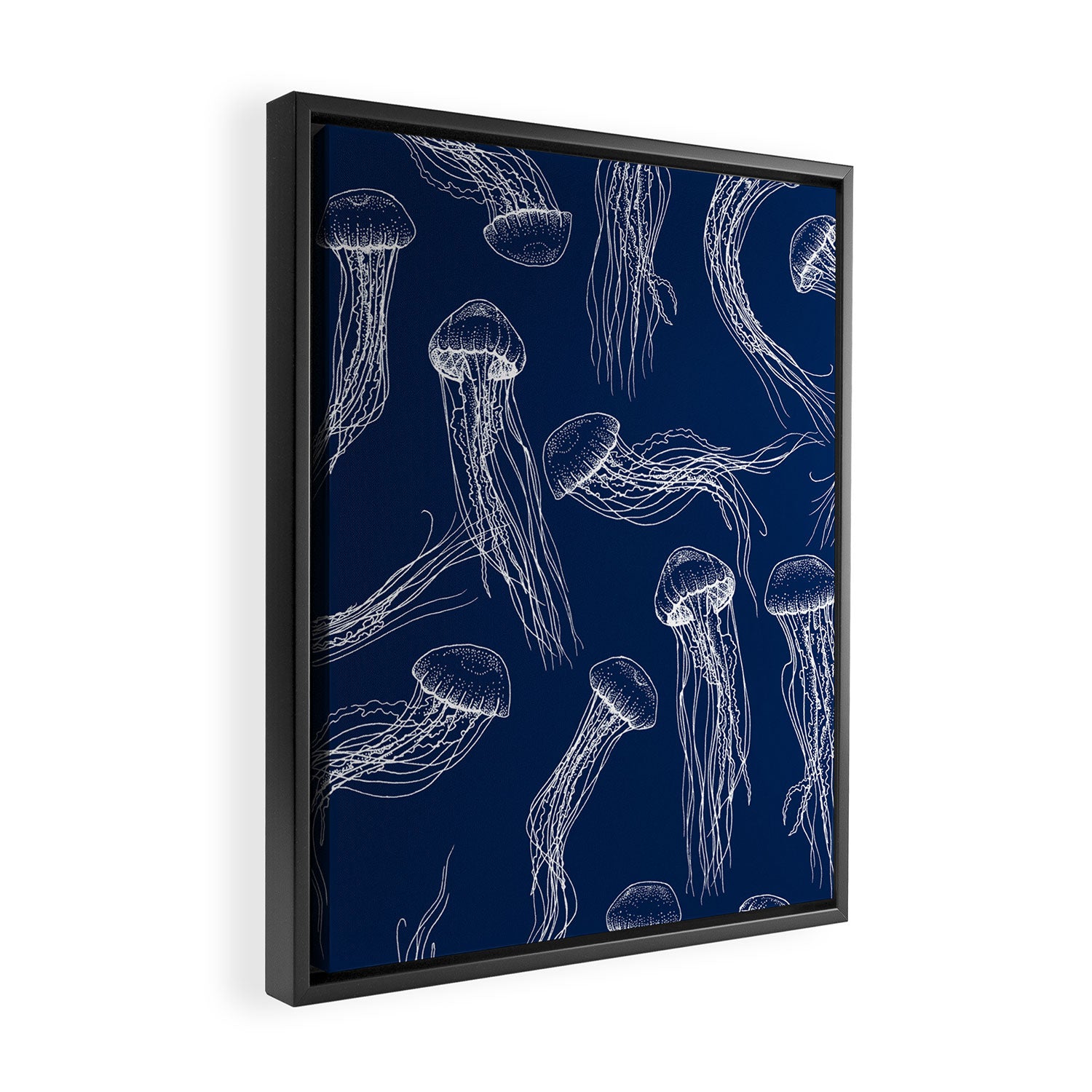 Jellyfish Print - Navy Framed Canvas Print Gallery Image 2