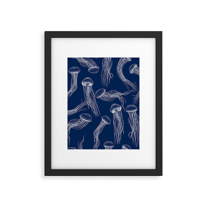 Jellyfish Print - Navy Framed Art Print Gallery Image 1