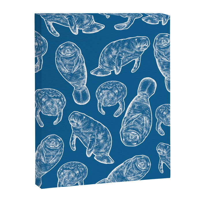 Manatees - Classic Blue Canvas Print Gallery Image 1