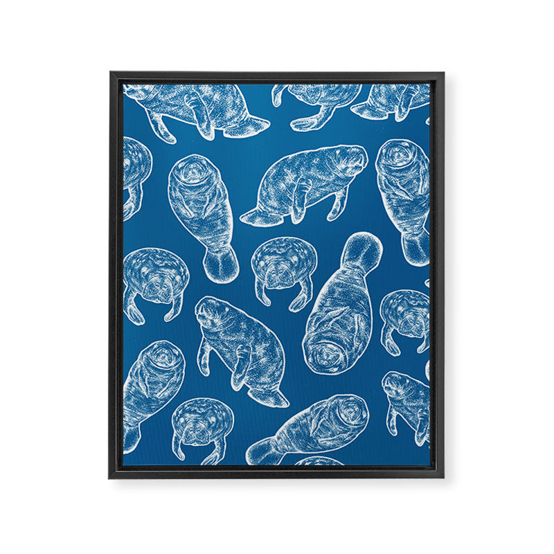 Manatees - Classic Blue Framed Canvas Print Gallery Image 8