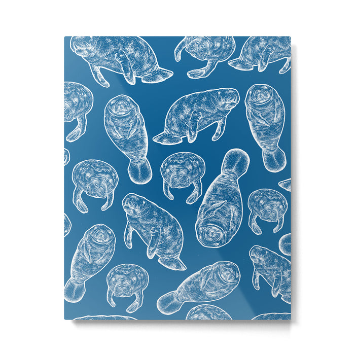 Manatees - Classic Blue Metal Print Gallery Image 1