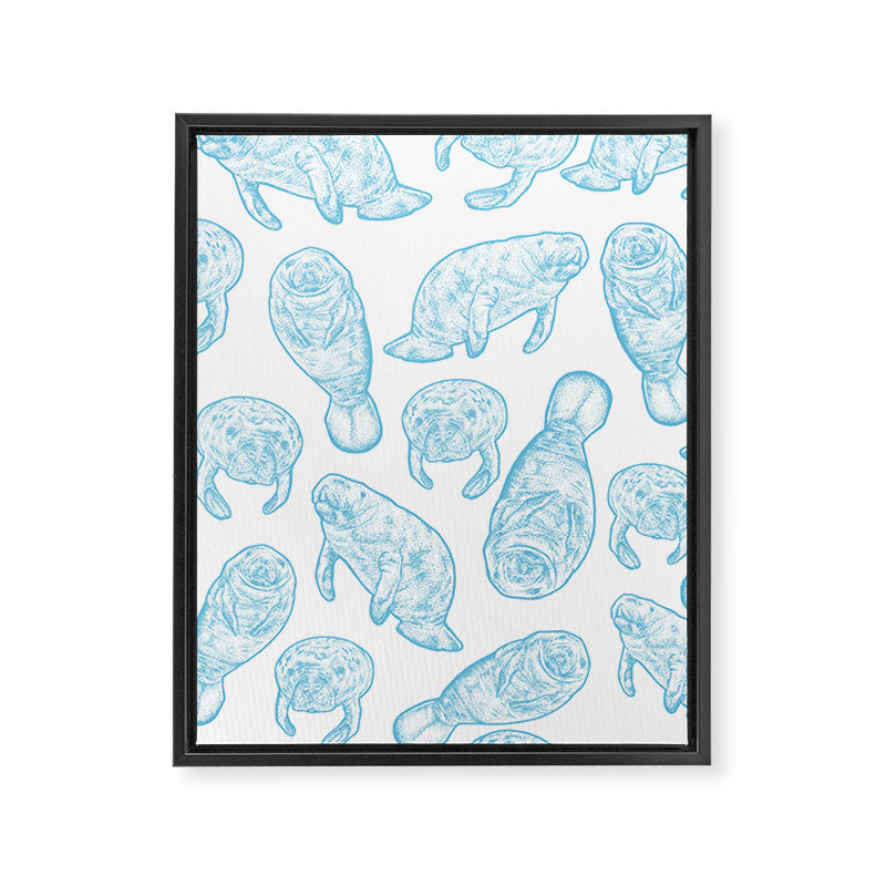 Manatees - Light Blue Framed Canvas Print Gallery Image 8
