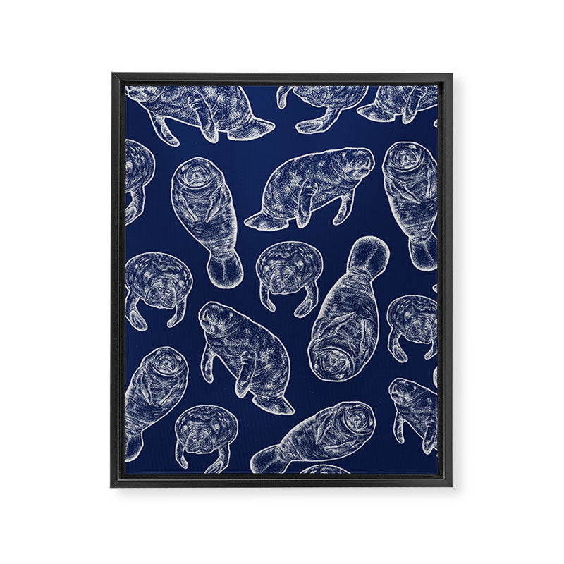Manatees - Navy Framed Canvas Print Gallery Image 8