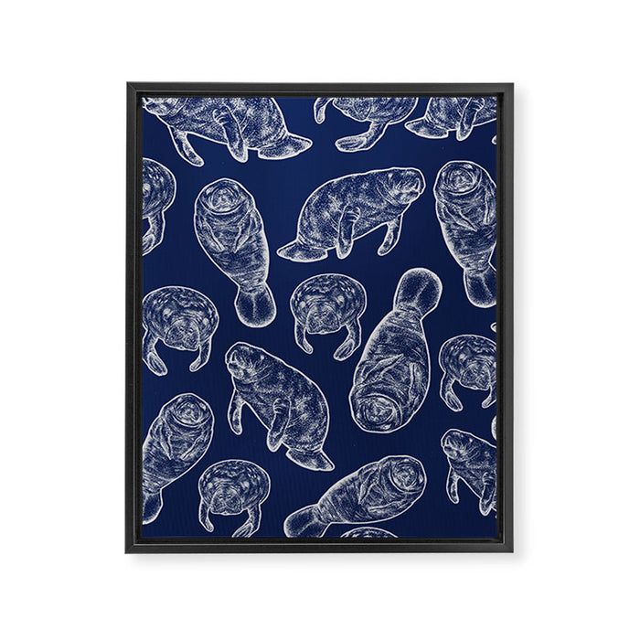 Manatees - Navy Framed Canvas Print Gallery Image 1
