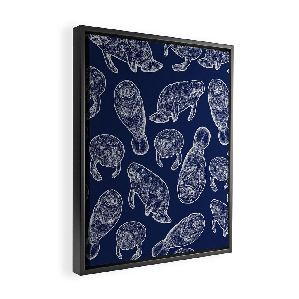 Manatees - Navy Framed Canvas Print Gallery Image 2