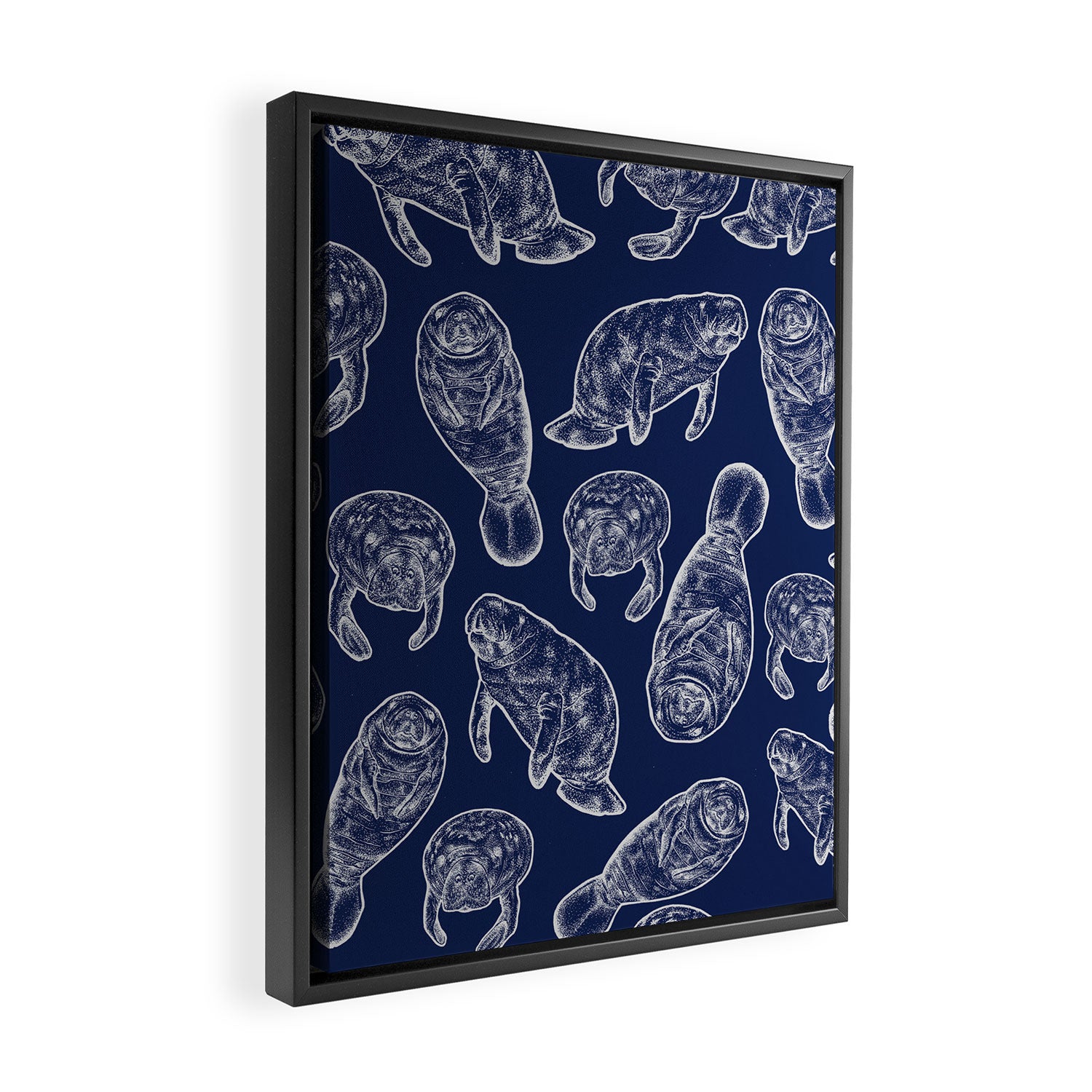 Manatees - Navy Framed Canvas Print Gallery Image 2