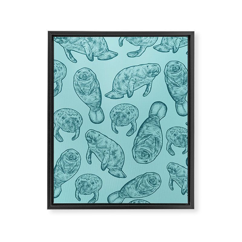 Manatees - Teal Framed Canvas Print Gallery Image 8