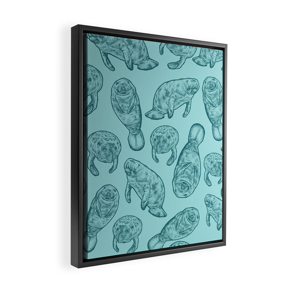 Manatees - Teal Framed Canvas Print Gallery Image 2