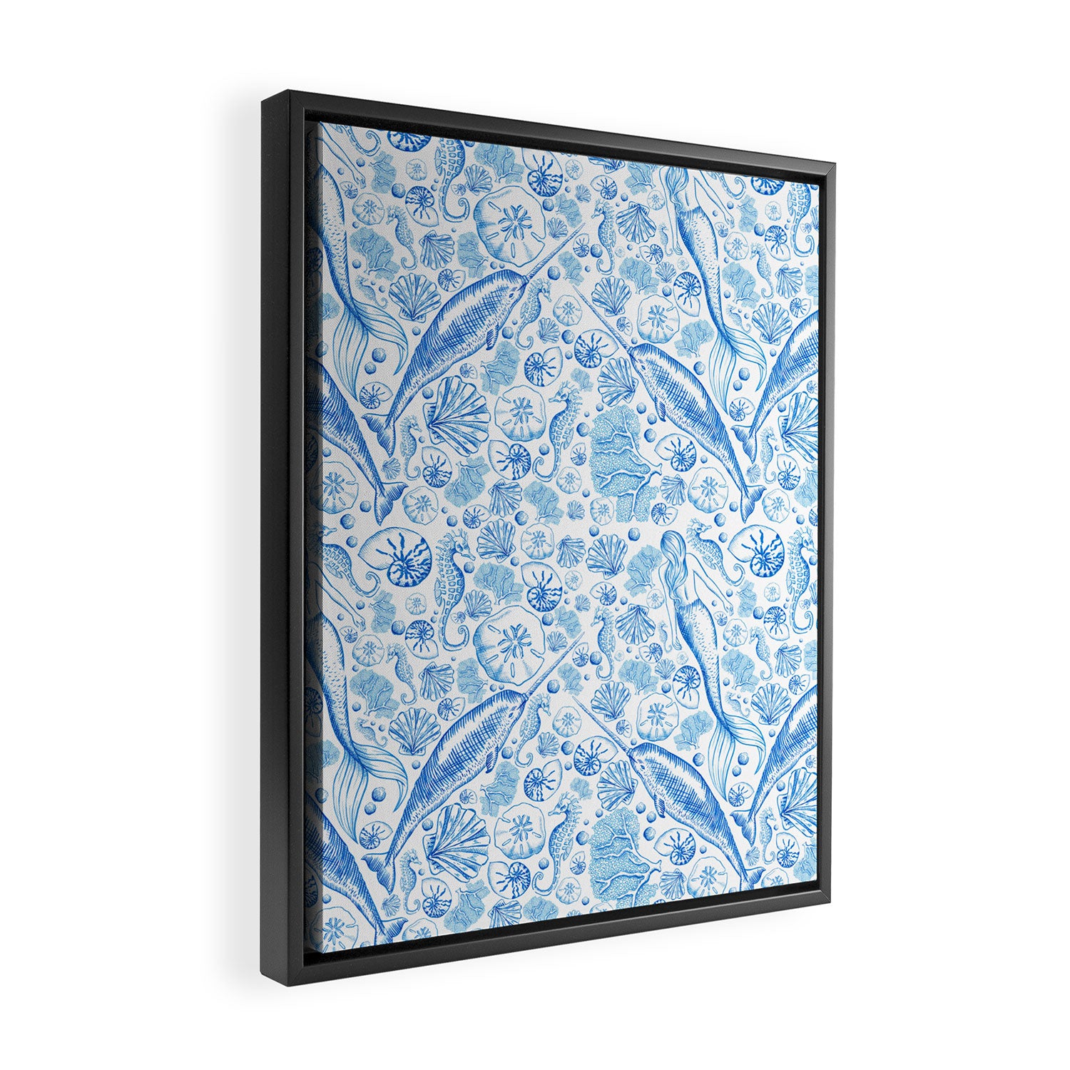 Mermaid Toile - Blue Framed Canvas Print Gallery Image 2